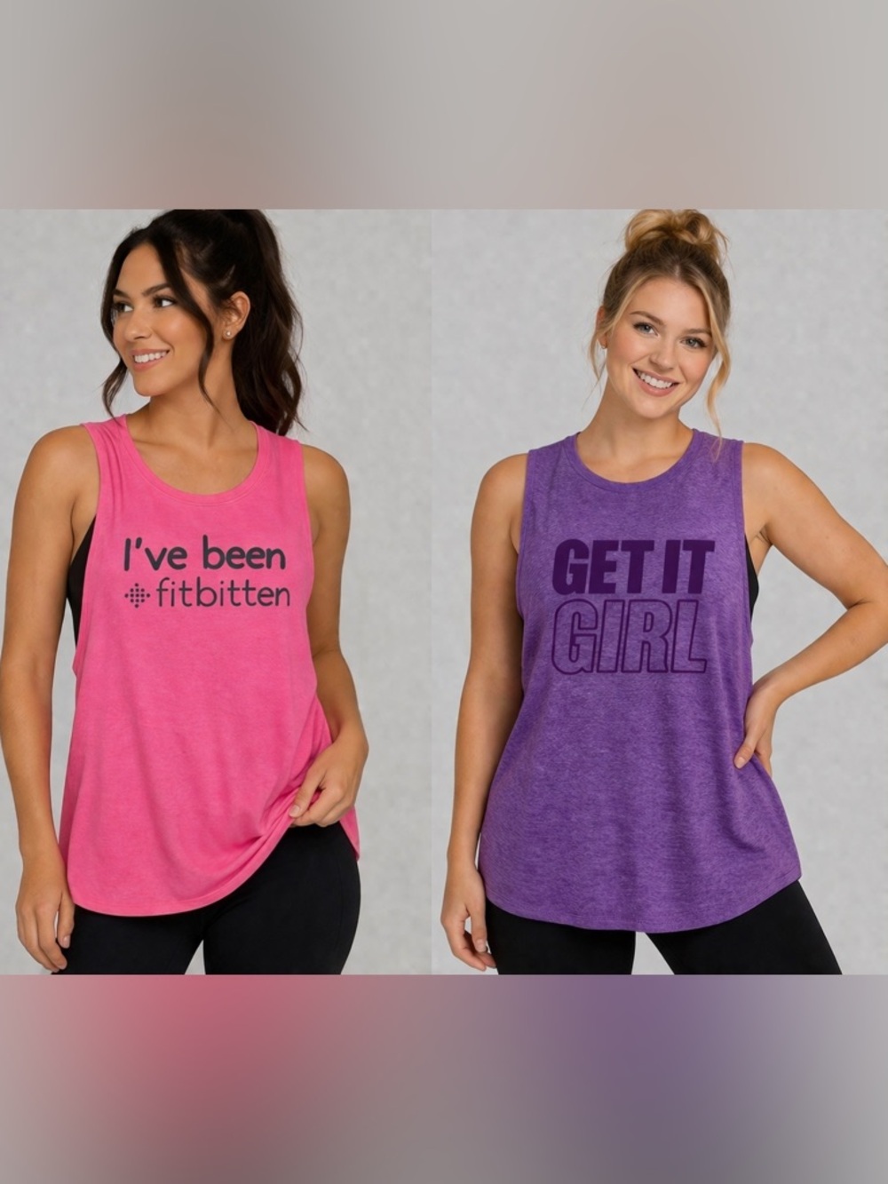 2 Workout Tank Tops XL Pink Fitbitten Purple Get It Girl Gym Bundle